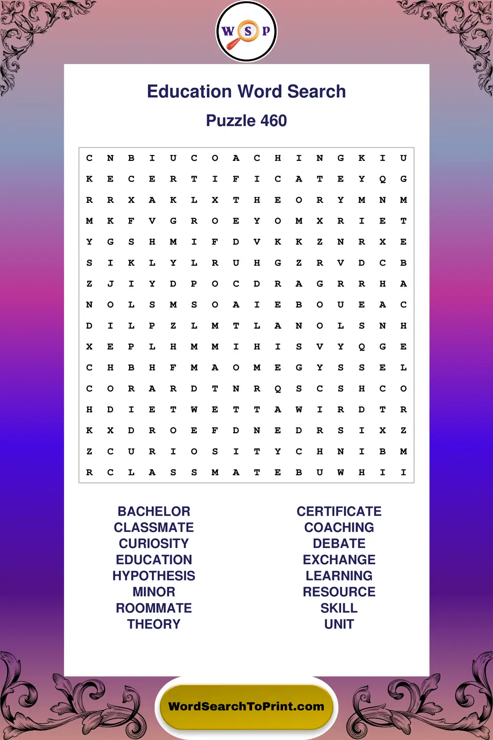 Education Word Search Puzzle 460