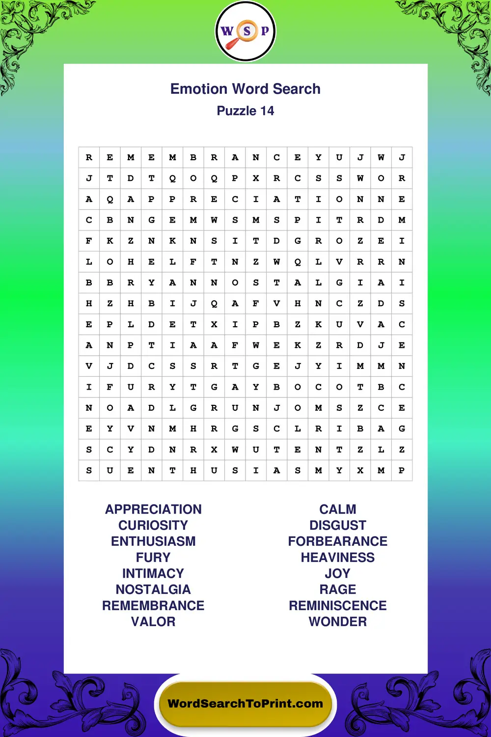 Emotion Word Search Puzzle 14