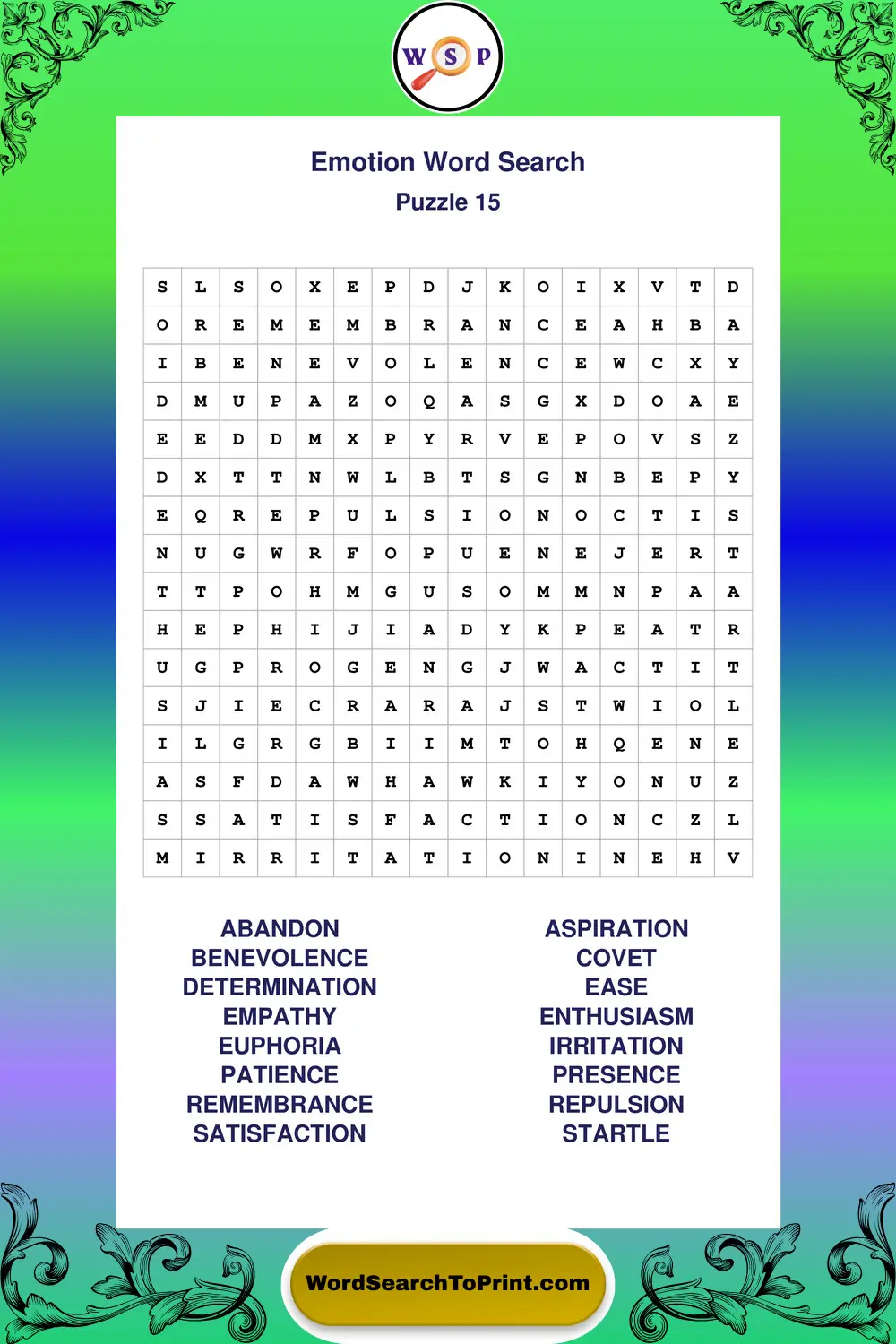 Emotion Word Search Puzzle 15