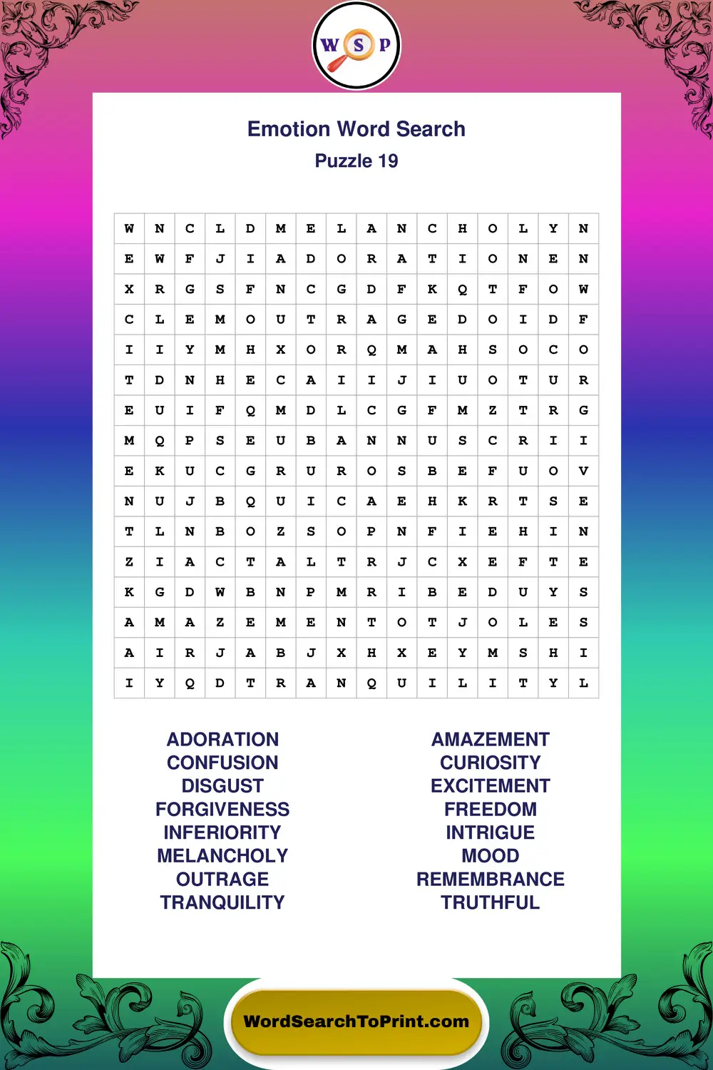 Emotion Word Search Puzzle 19