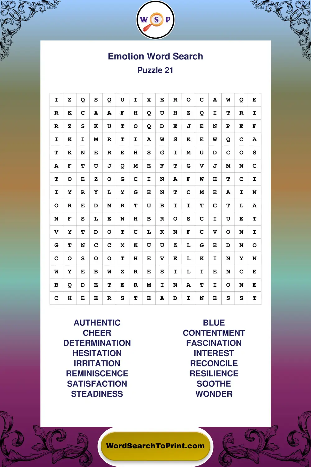 Emotion Word Search Puzzle 21