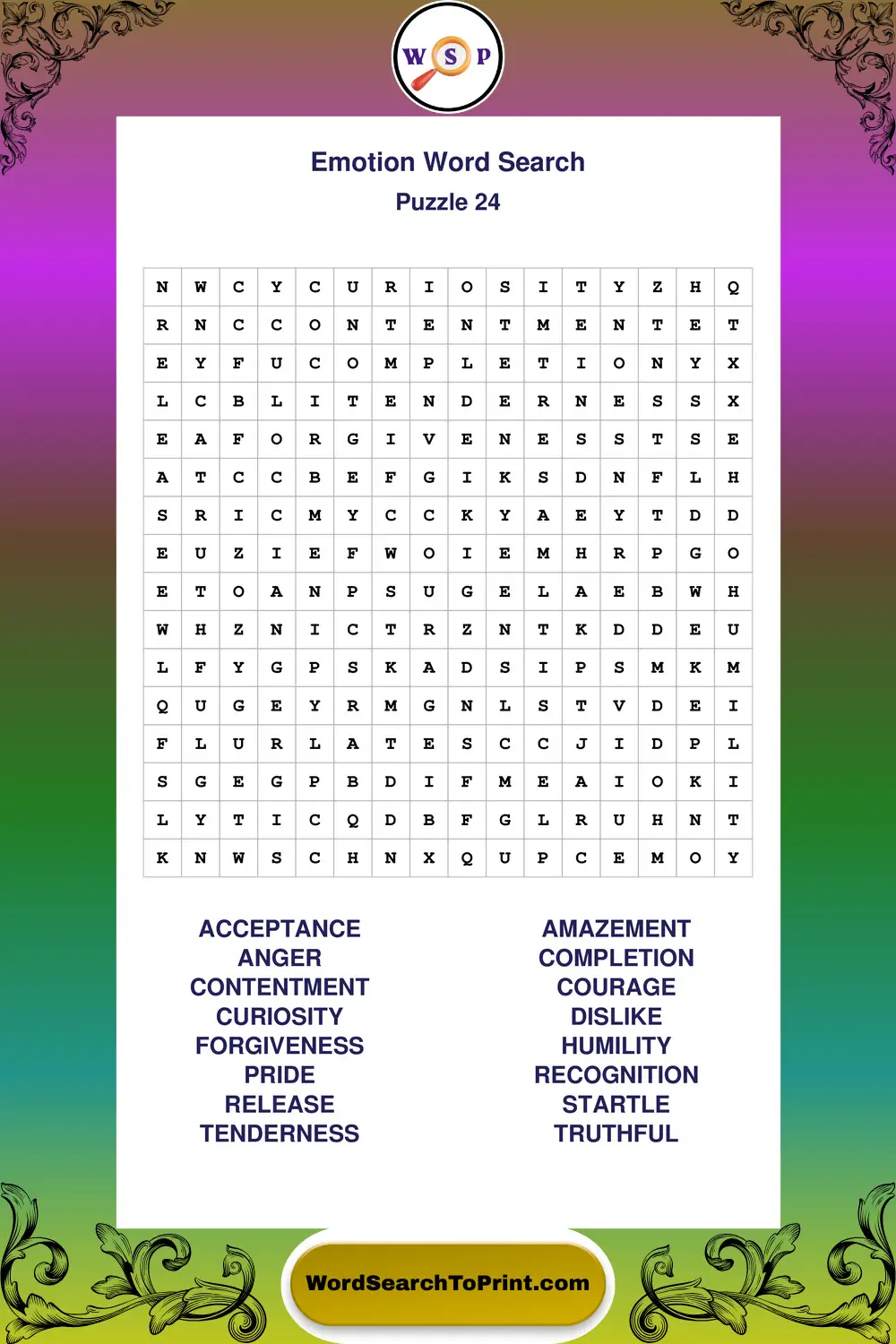 Emotion Word Search Puzzle 24