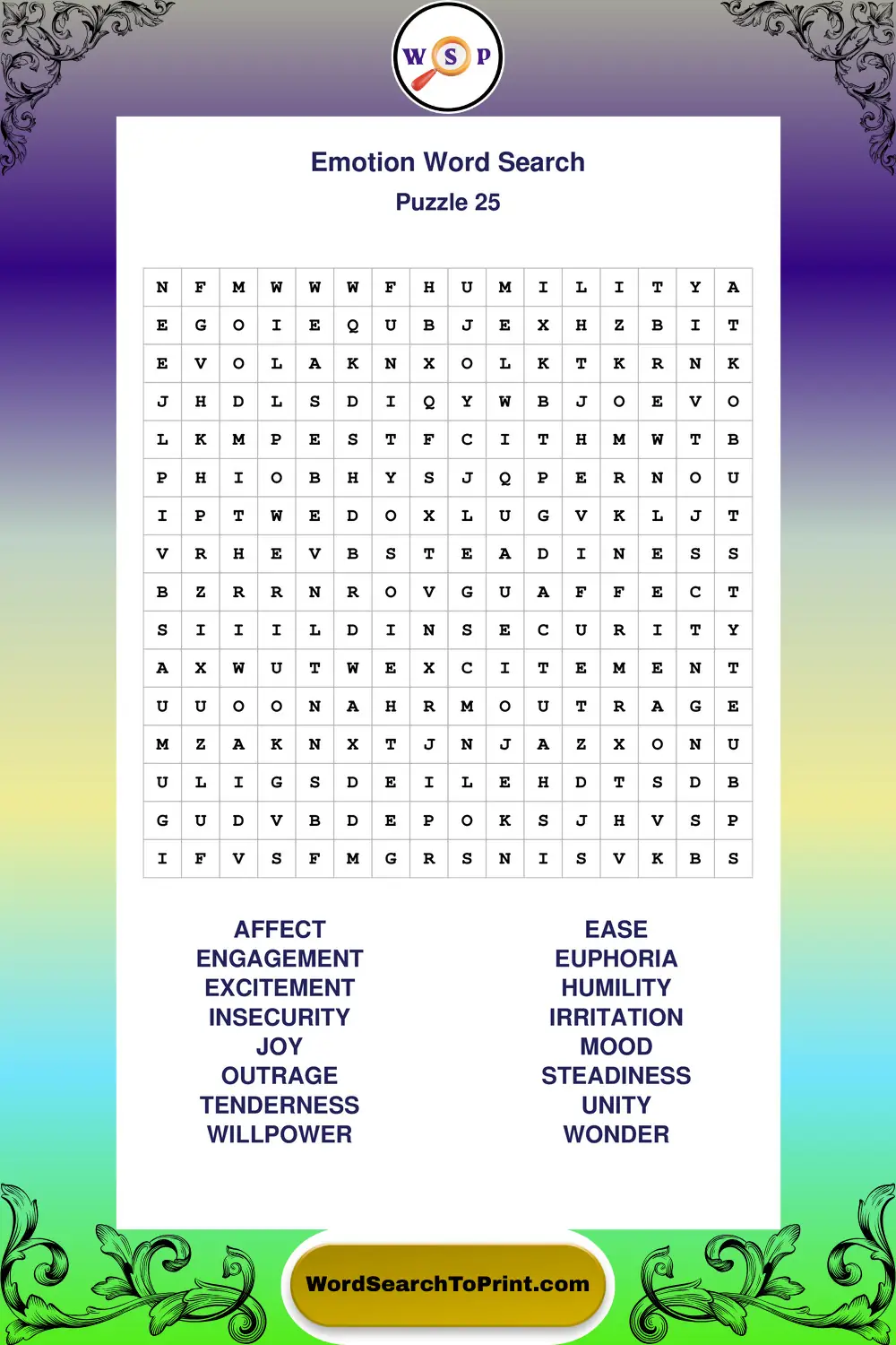 Emotion Word Search Puzzle 25
