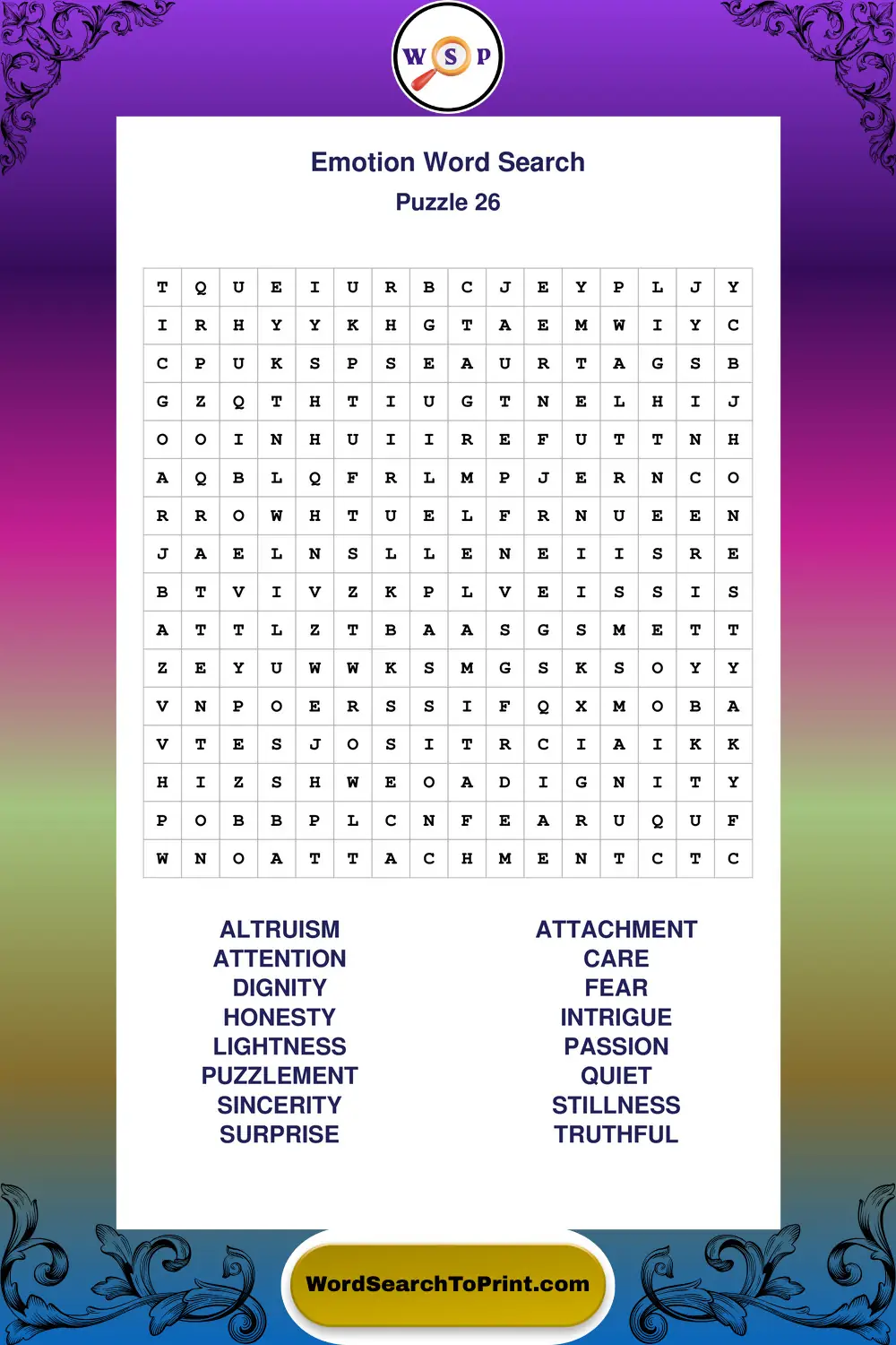 Emotion Word Search Puzzle 26