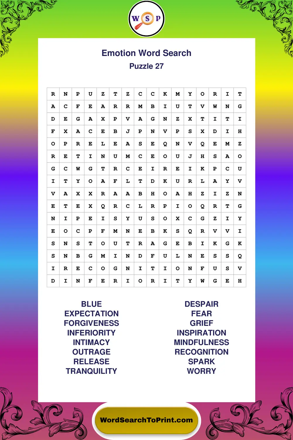 Emotion Word Search Puzzle 27