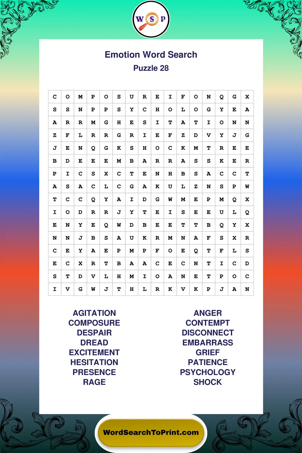 Emotion Word Search Puzzle 28
