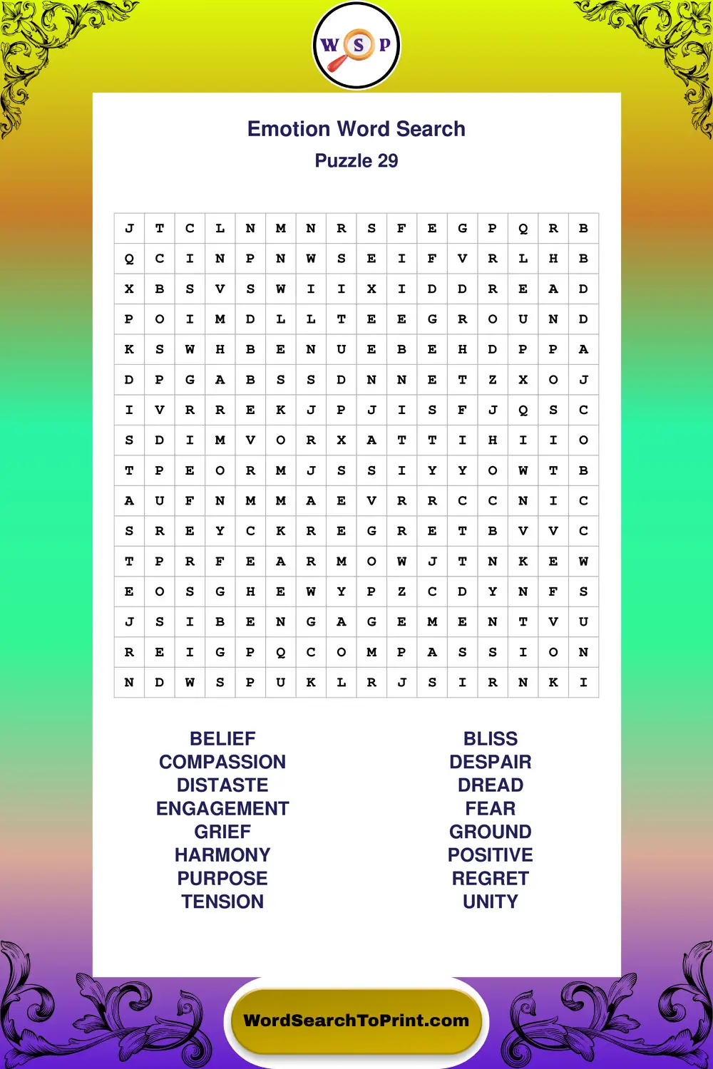 Emotion Word Search Puzzle 29