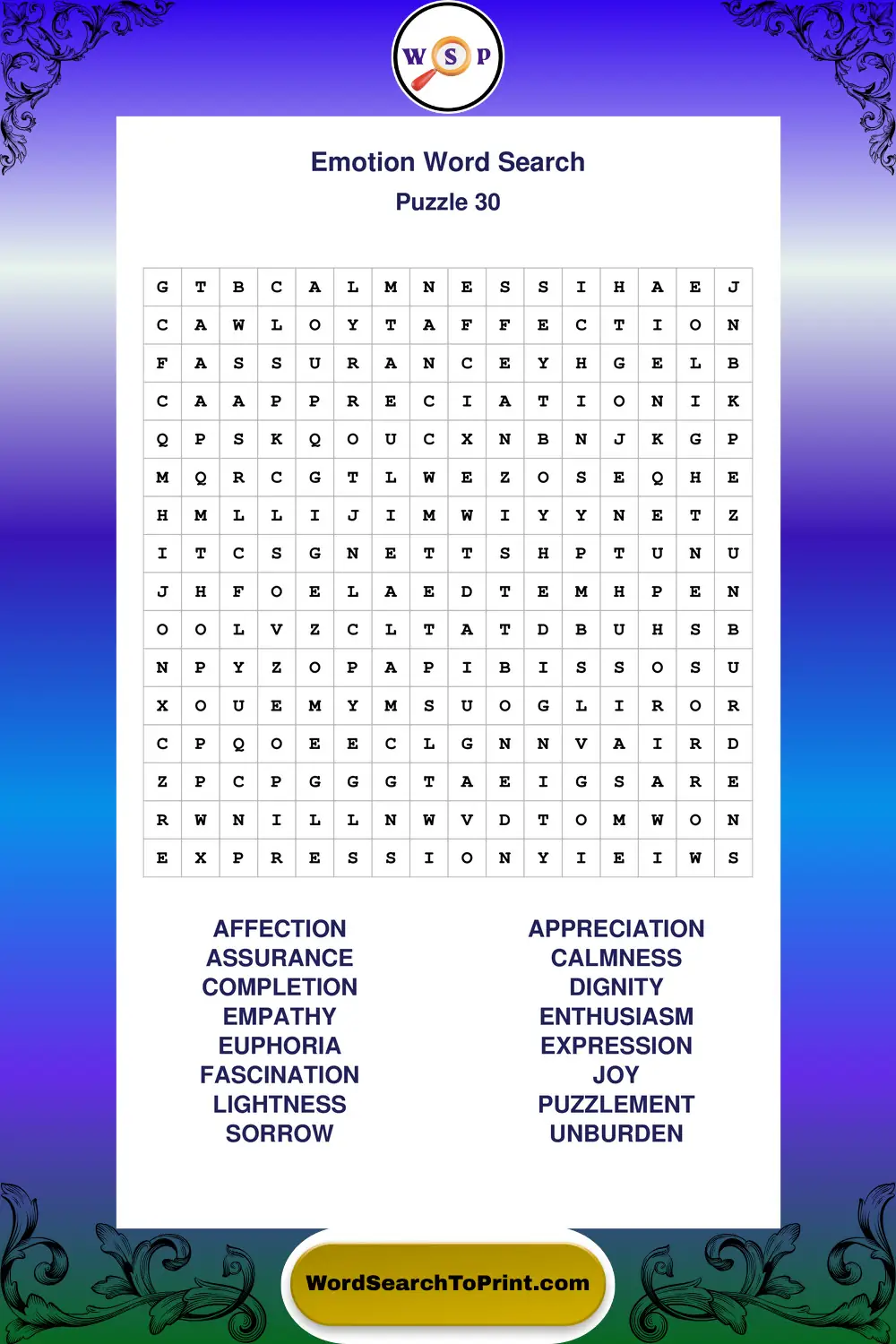 Emotion Word Search Puzzle 30