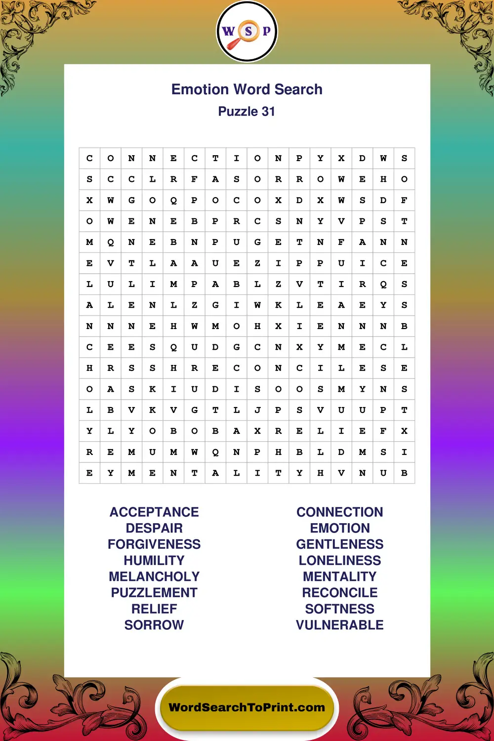 Emotion Word Search Puzzle 31