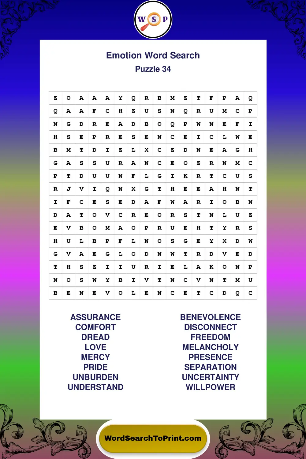 Emotion Word Search Puzzle 34