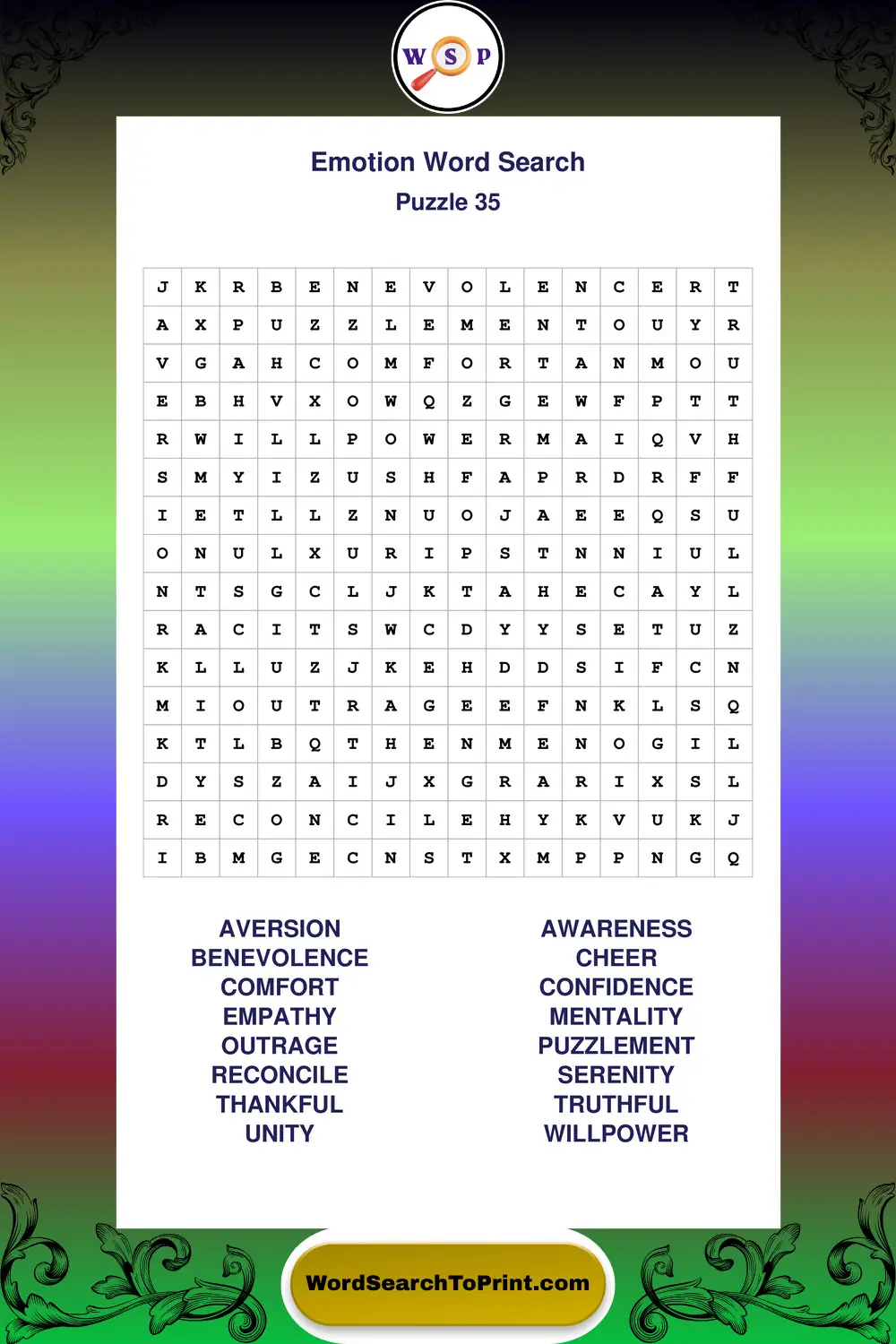 Emotion Word Search Puzzle 35
