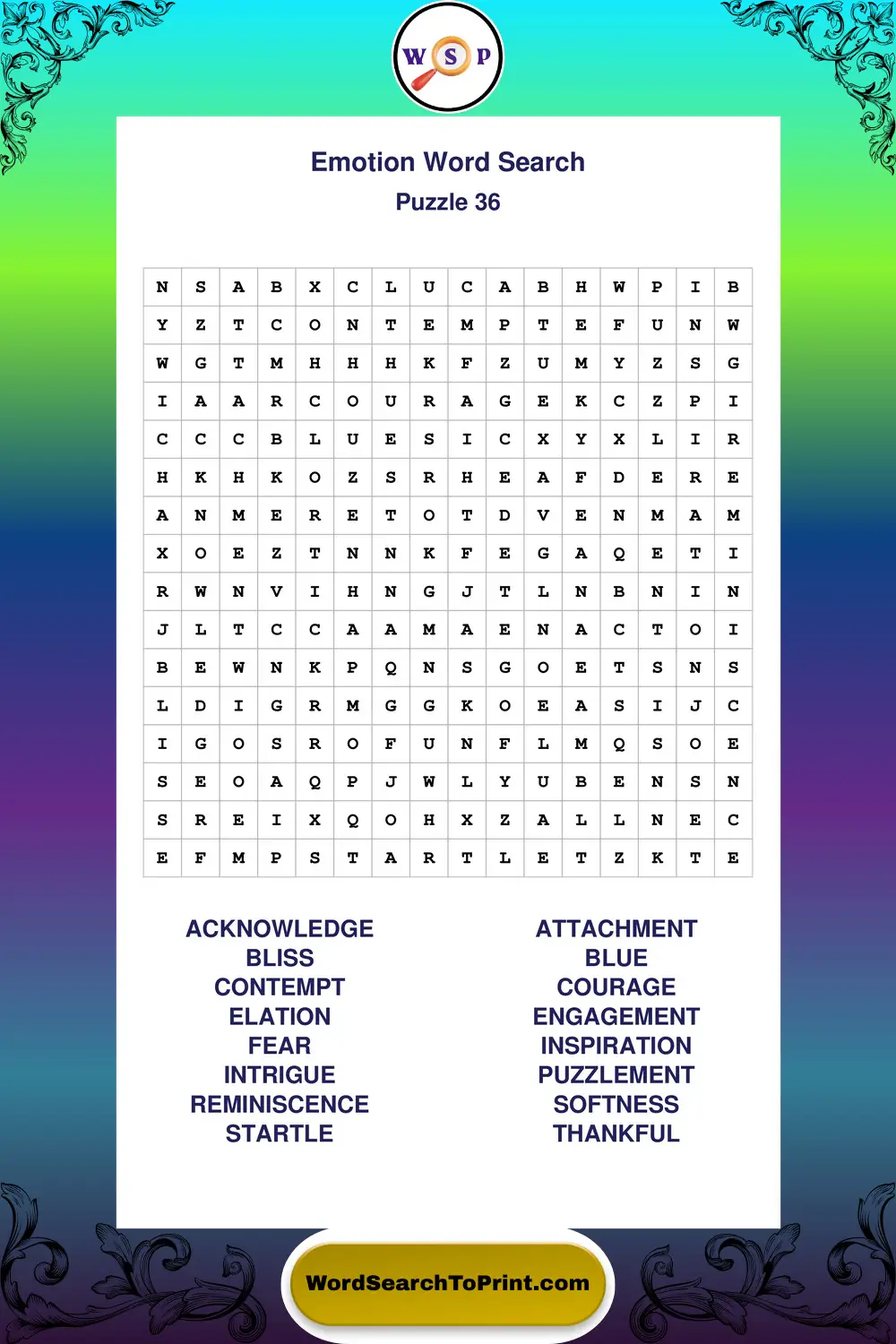 Emotion Word Search Puzzle 36