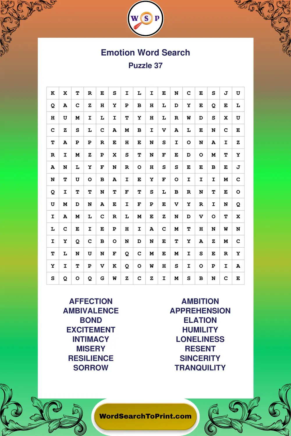 Emotion Word Search Puzzle 37
