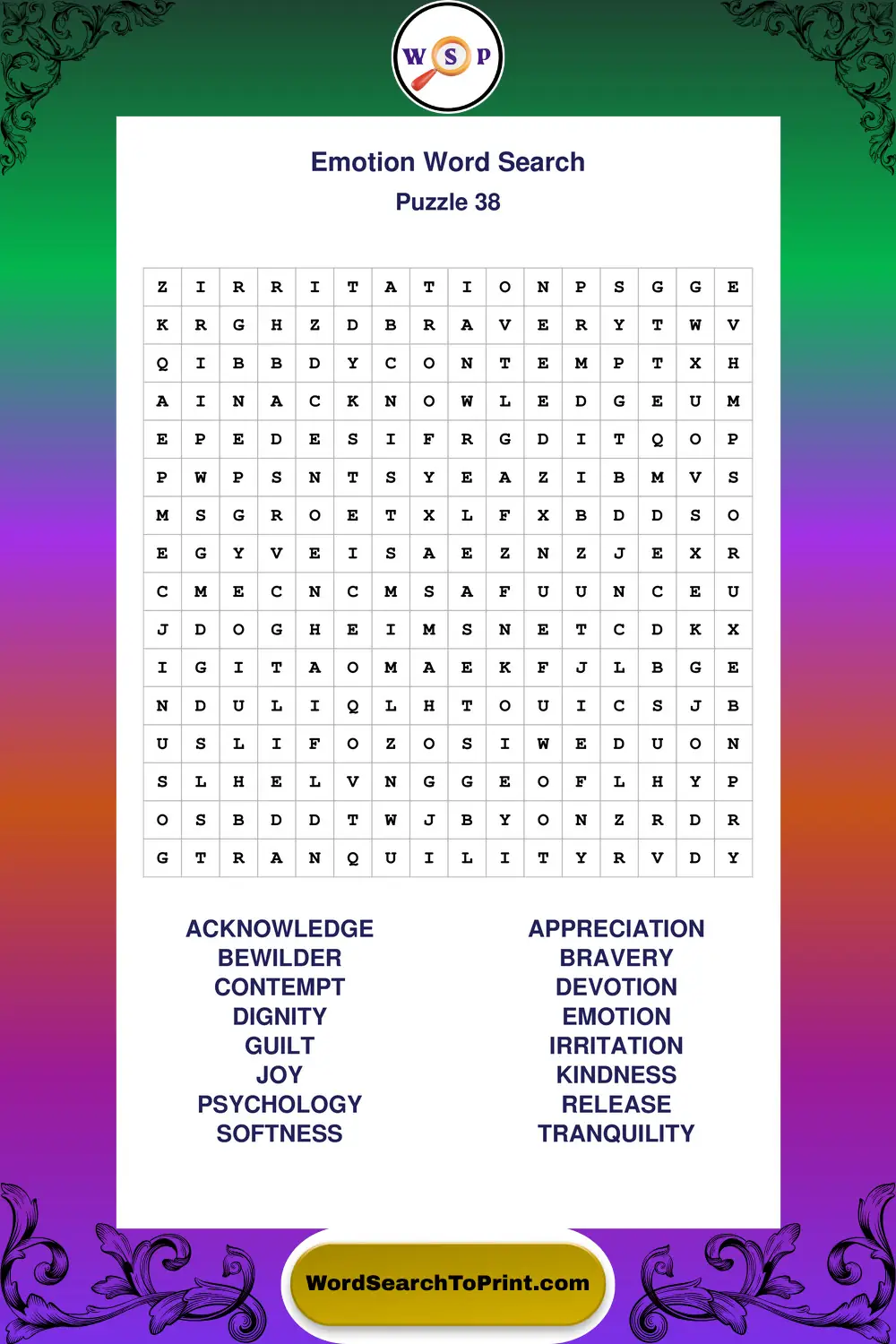 Emotion Word Search Puzzle 38