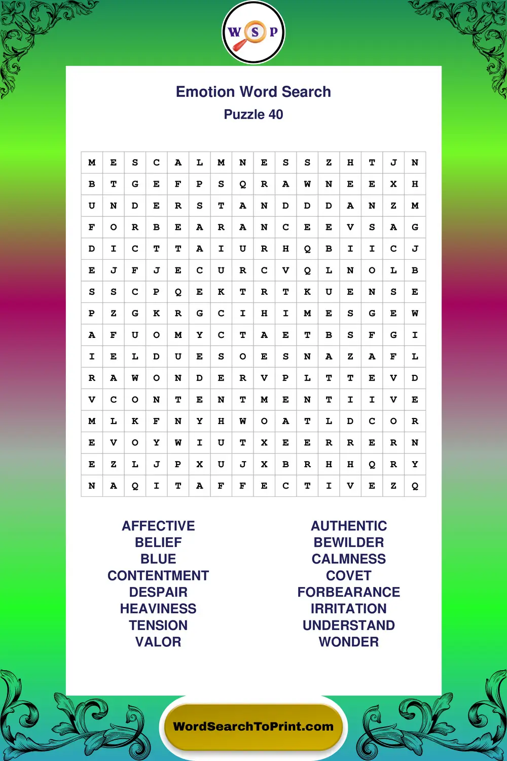 Emotion Word Search Puzzle 40