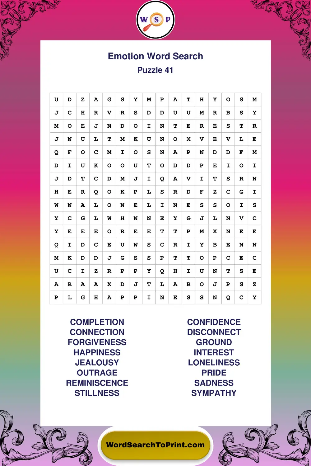 Emotion Word Search Puzzle 41