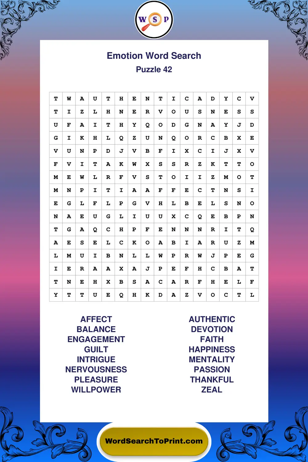 Emotion Word Search Puzzle 42