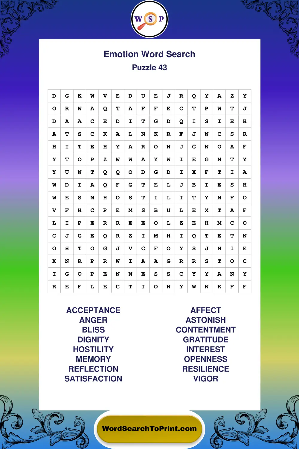 Emotion Word Search Puzzle 43
