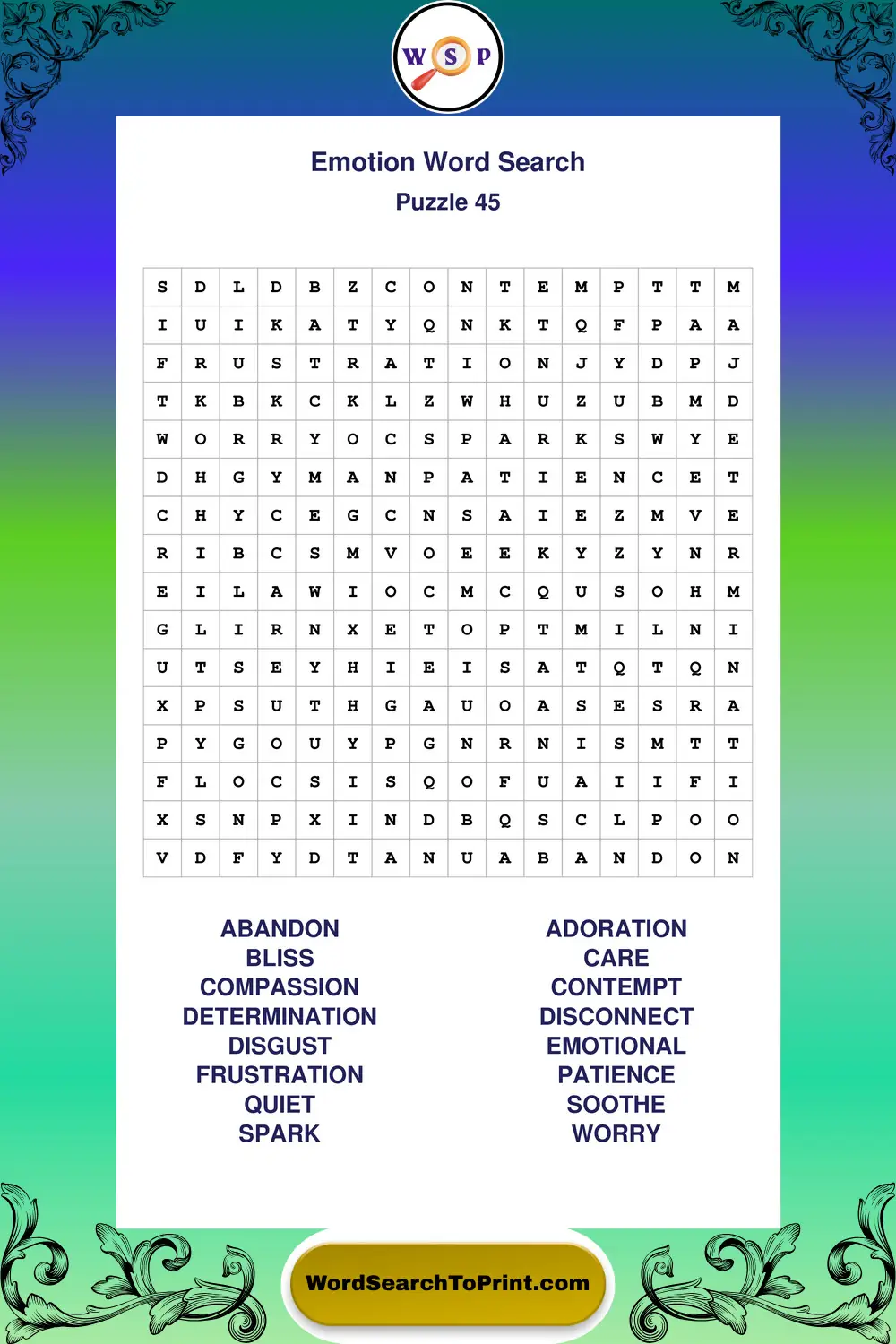 Emotion Word Search Puzzle 45