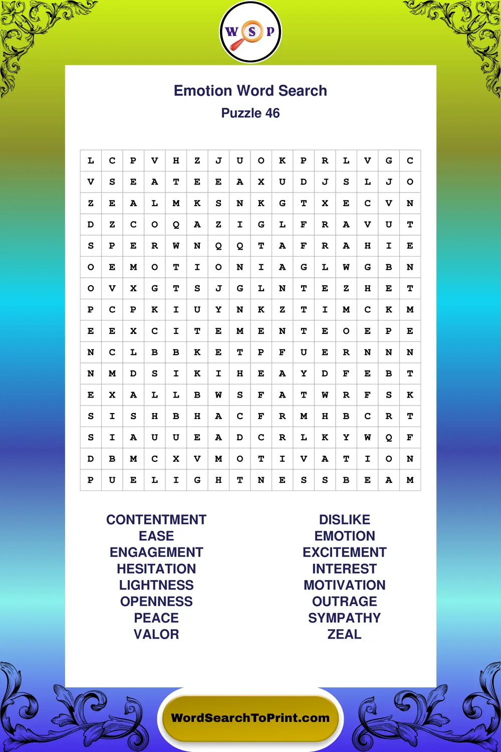 Emotion Word Search Puzzle 46