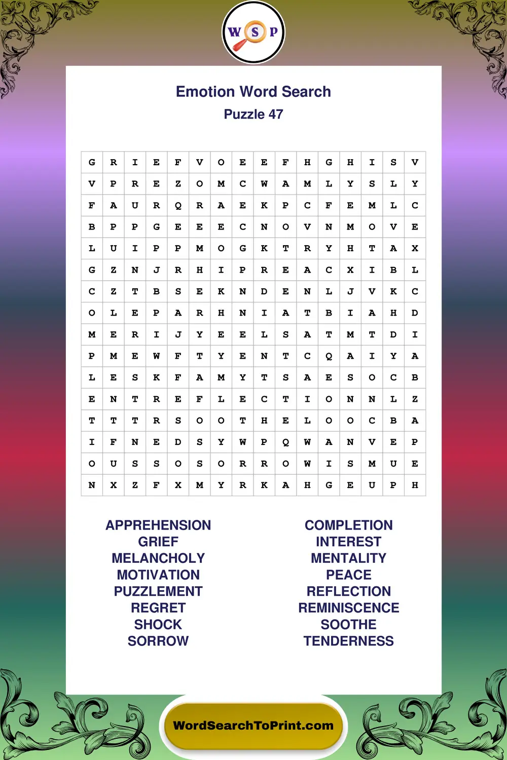 Emotion Word Search Puzzle 47