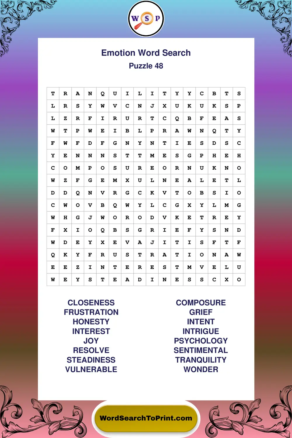Emotion Word Search Puzzle 48