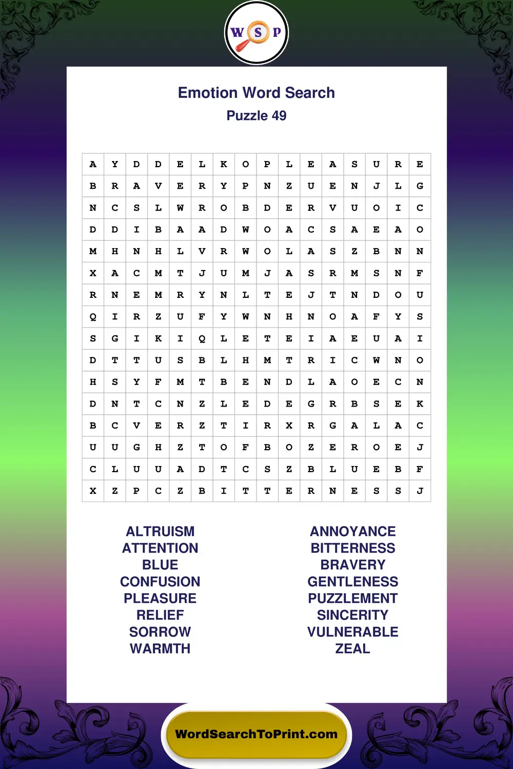 Emotion Word Search Puzzle 49