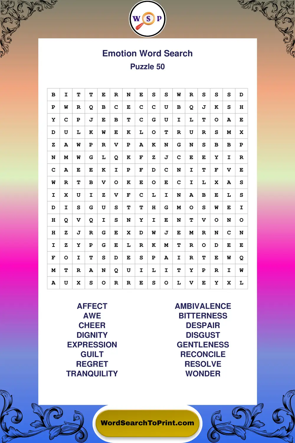 Emotion Word Search Puzzle 50