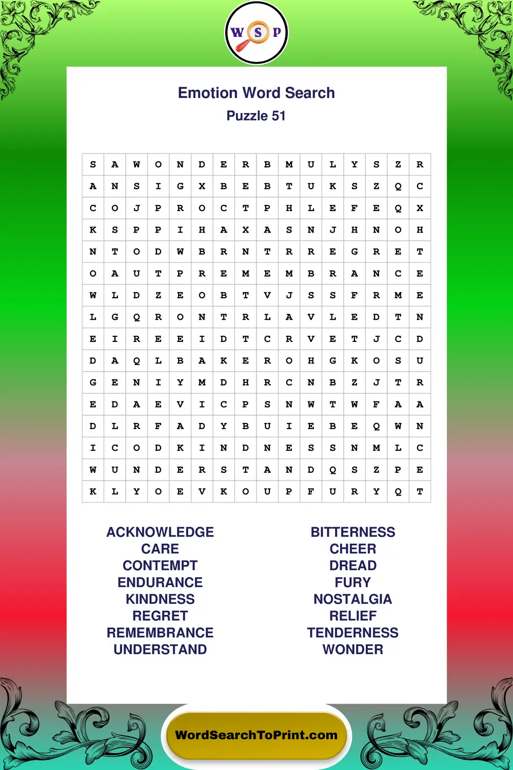 Emotion Word Search Puzzle 51