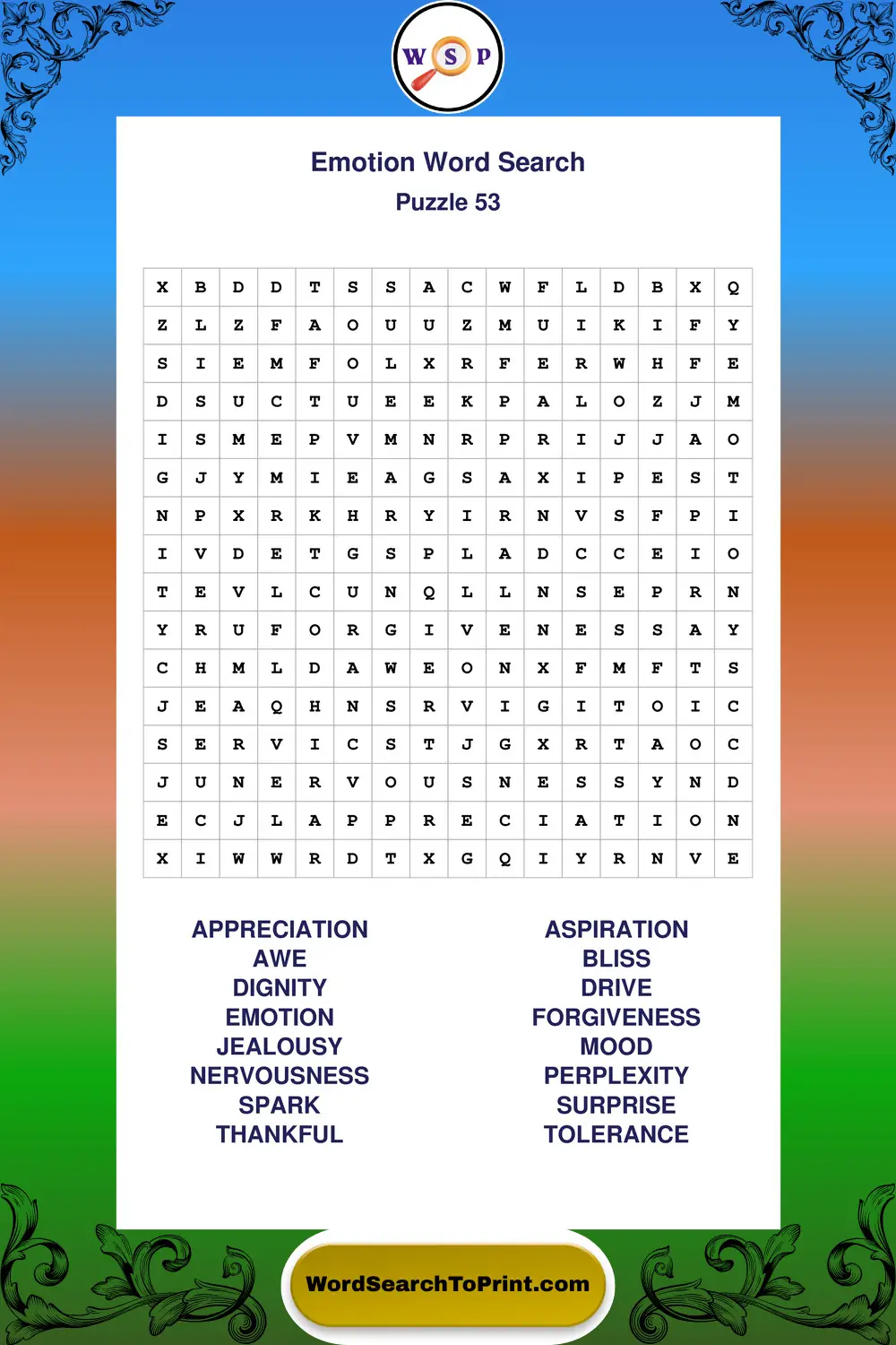 Emotion Word Search Puzzle 53