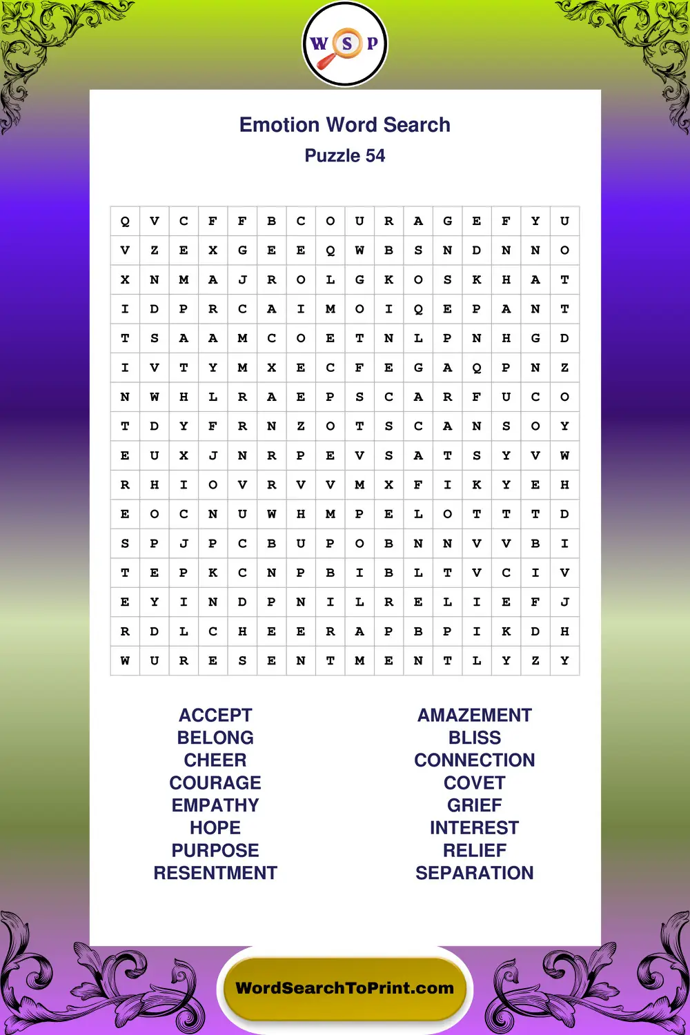 Emotion Word Search Puzzle 54