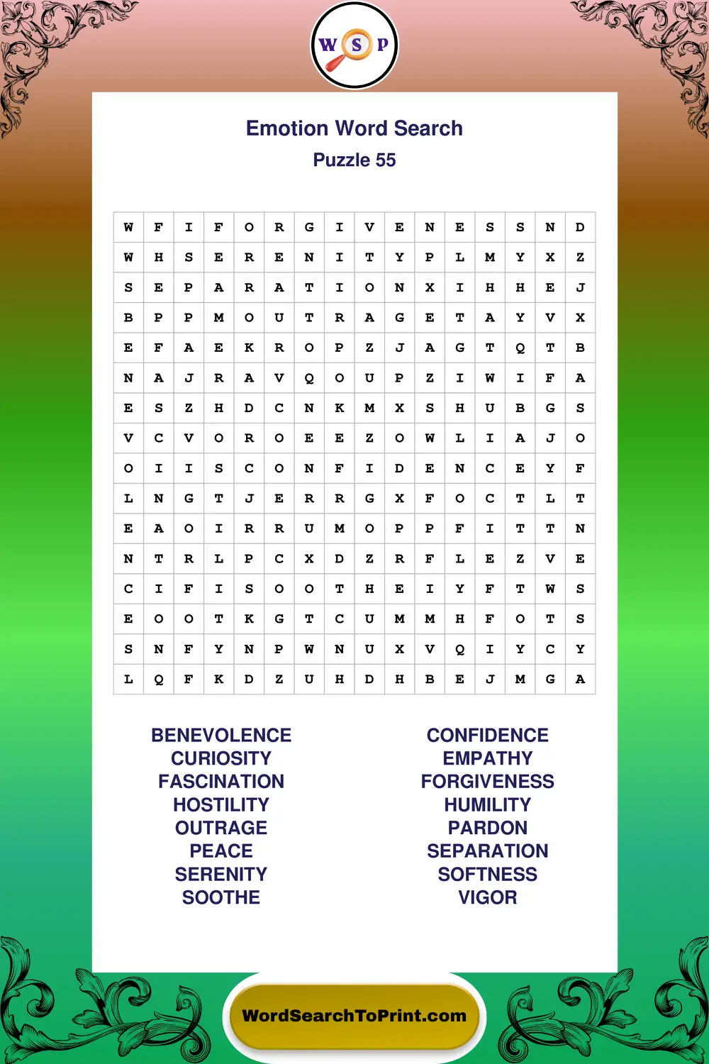 Emotion Word Search Puzzle 55