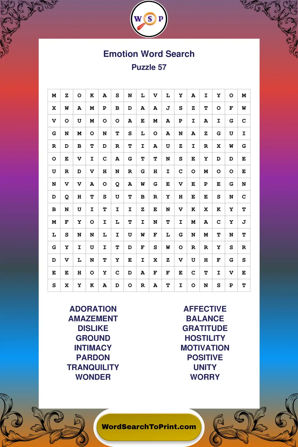 Emotion Word Search Puzzle 57