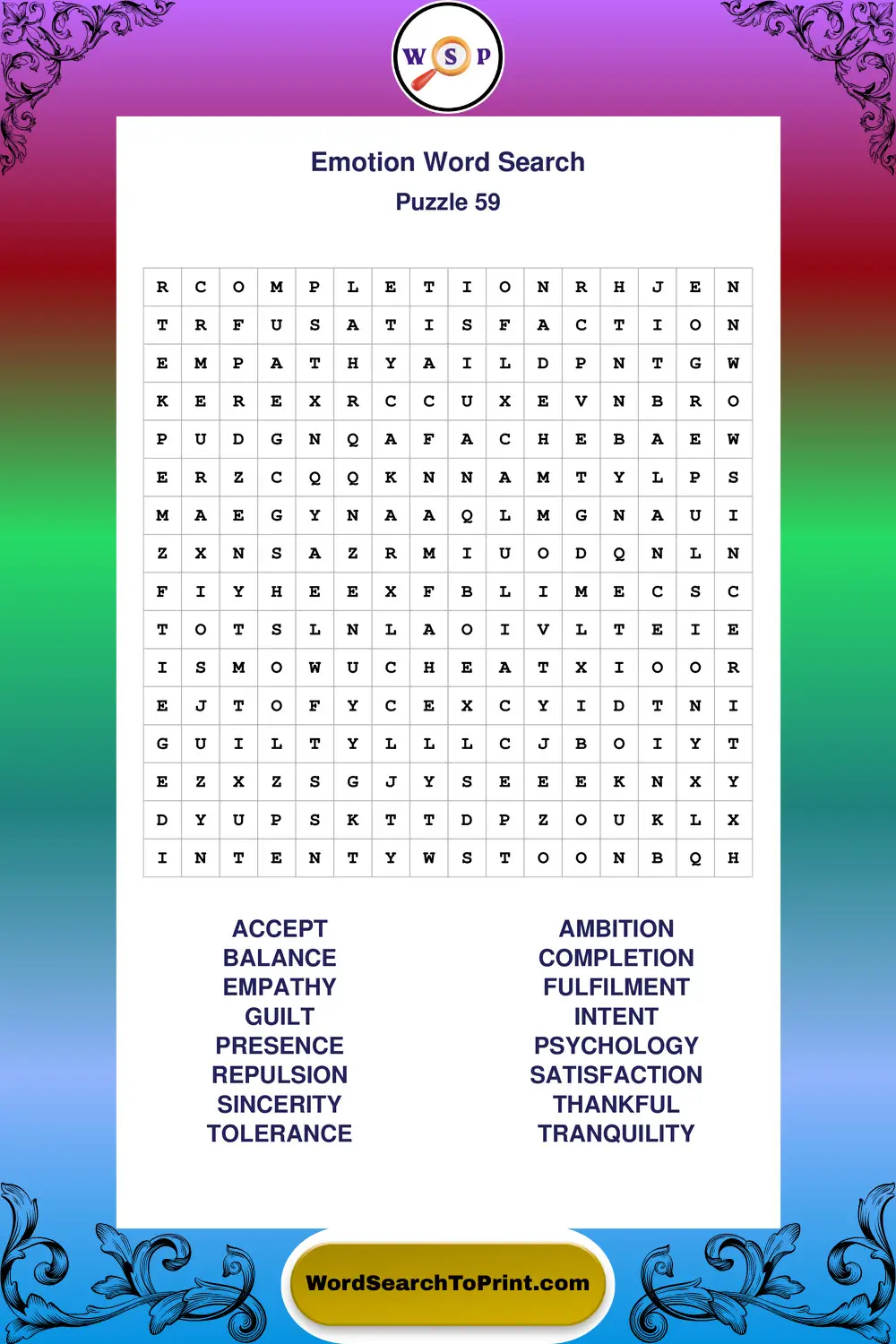 Emotion Word Search Puzzle 59