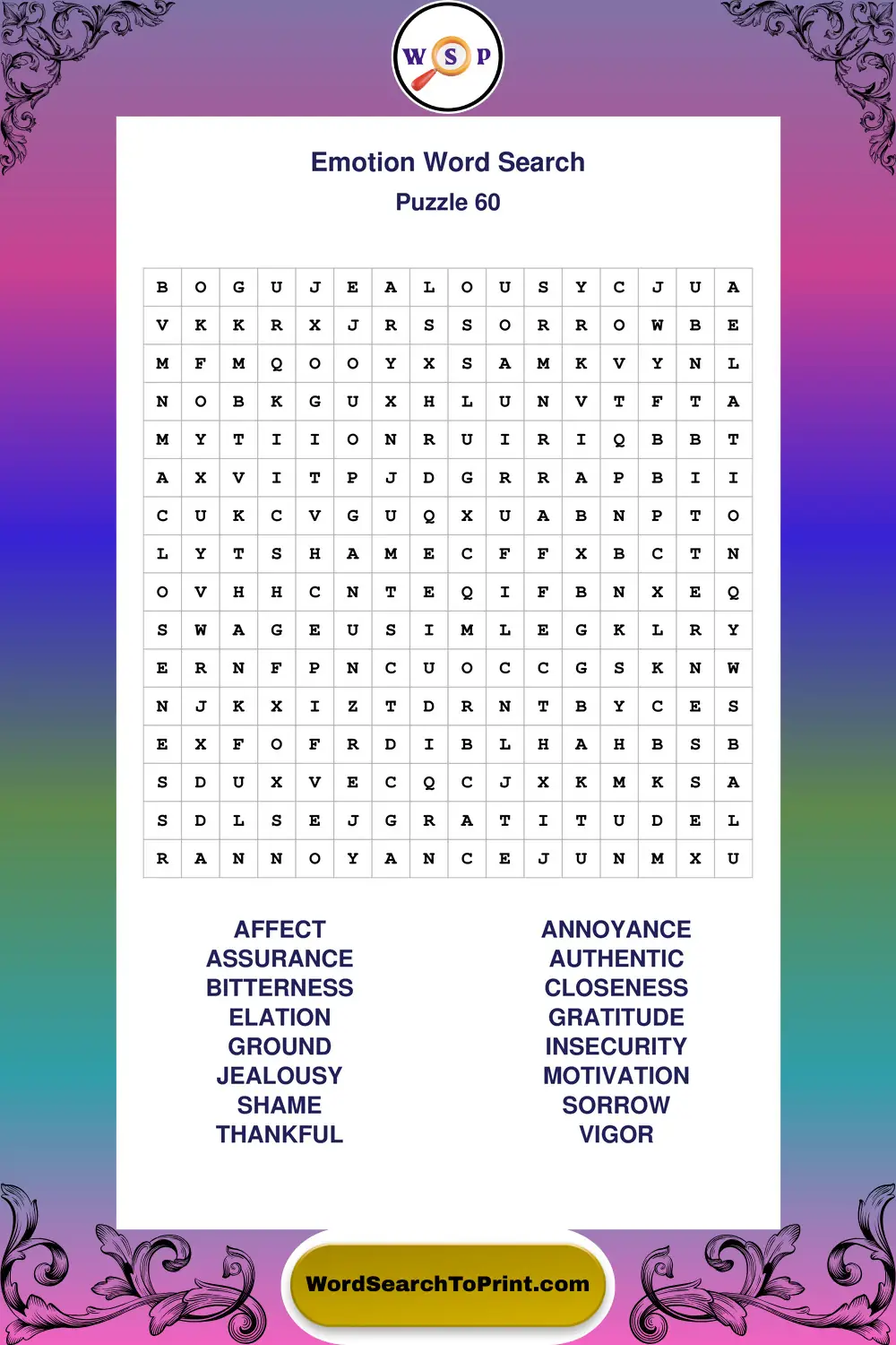 Emotion Word Search Puzzle 60
