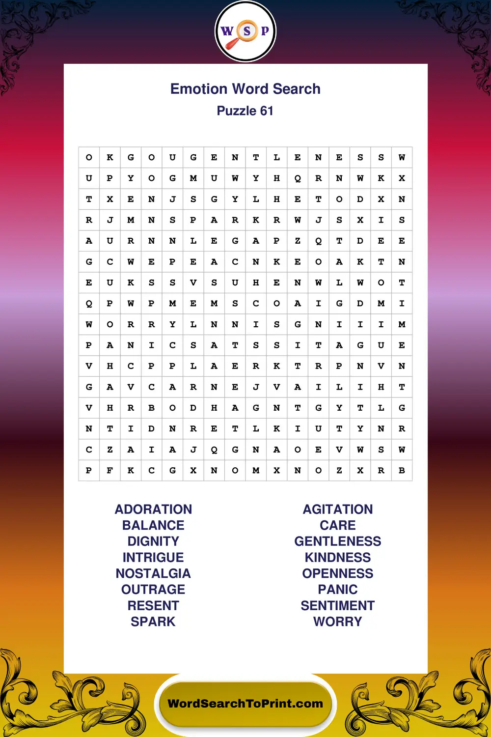 Emotion Word Search Puzzle 61