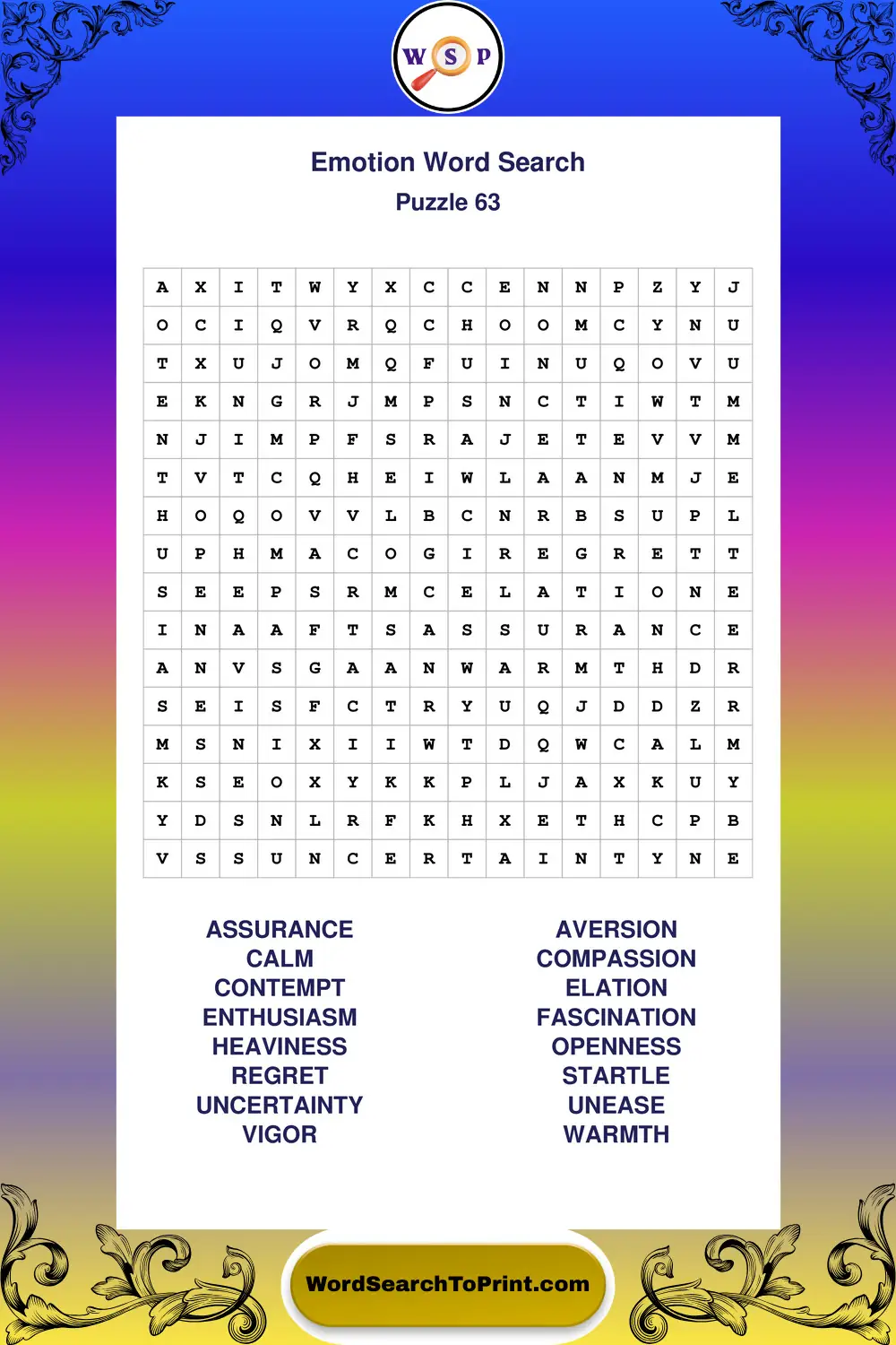 Emotion Word Search Puzzle 63