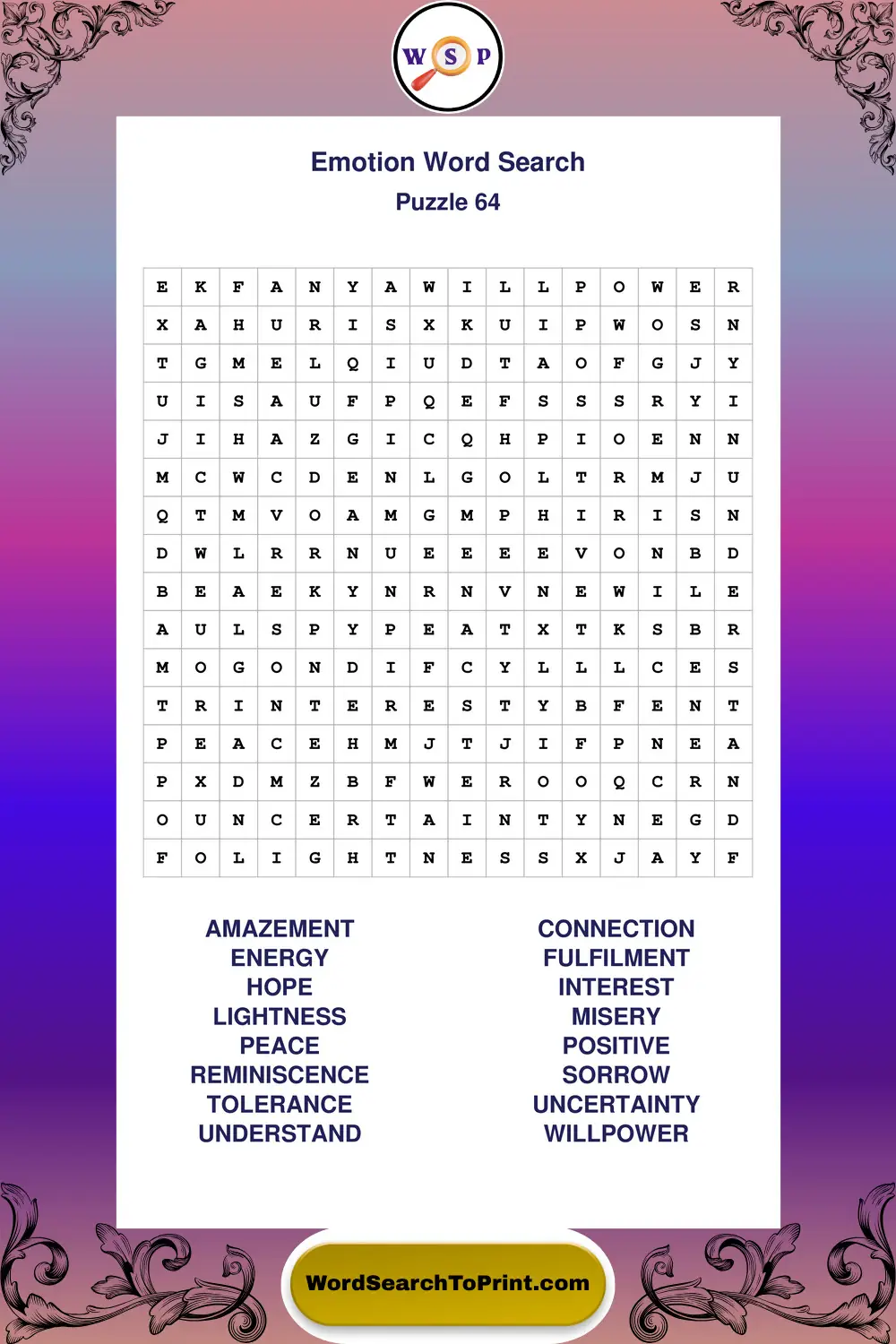 Emotion Word Search Puzzle 64