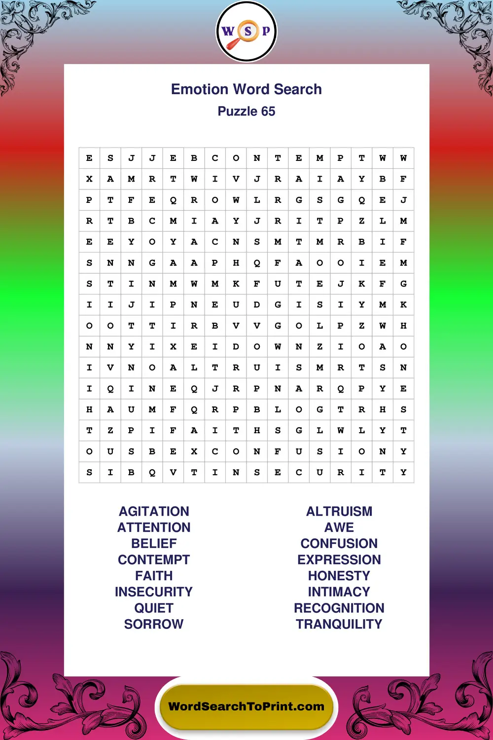 Emotion Word Search Puzzle 65