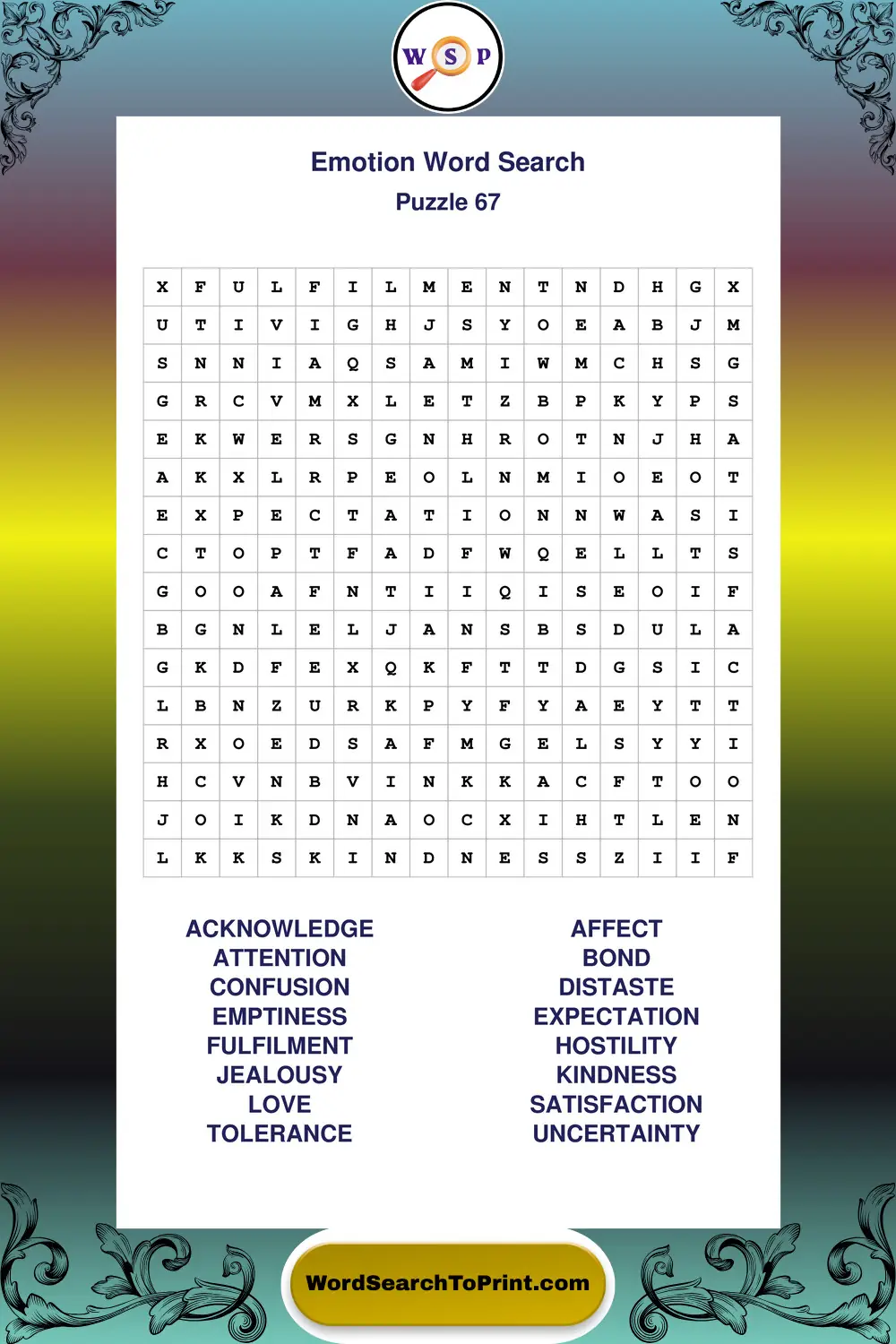 Emotion Word Search Puzzle 67