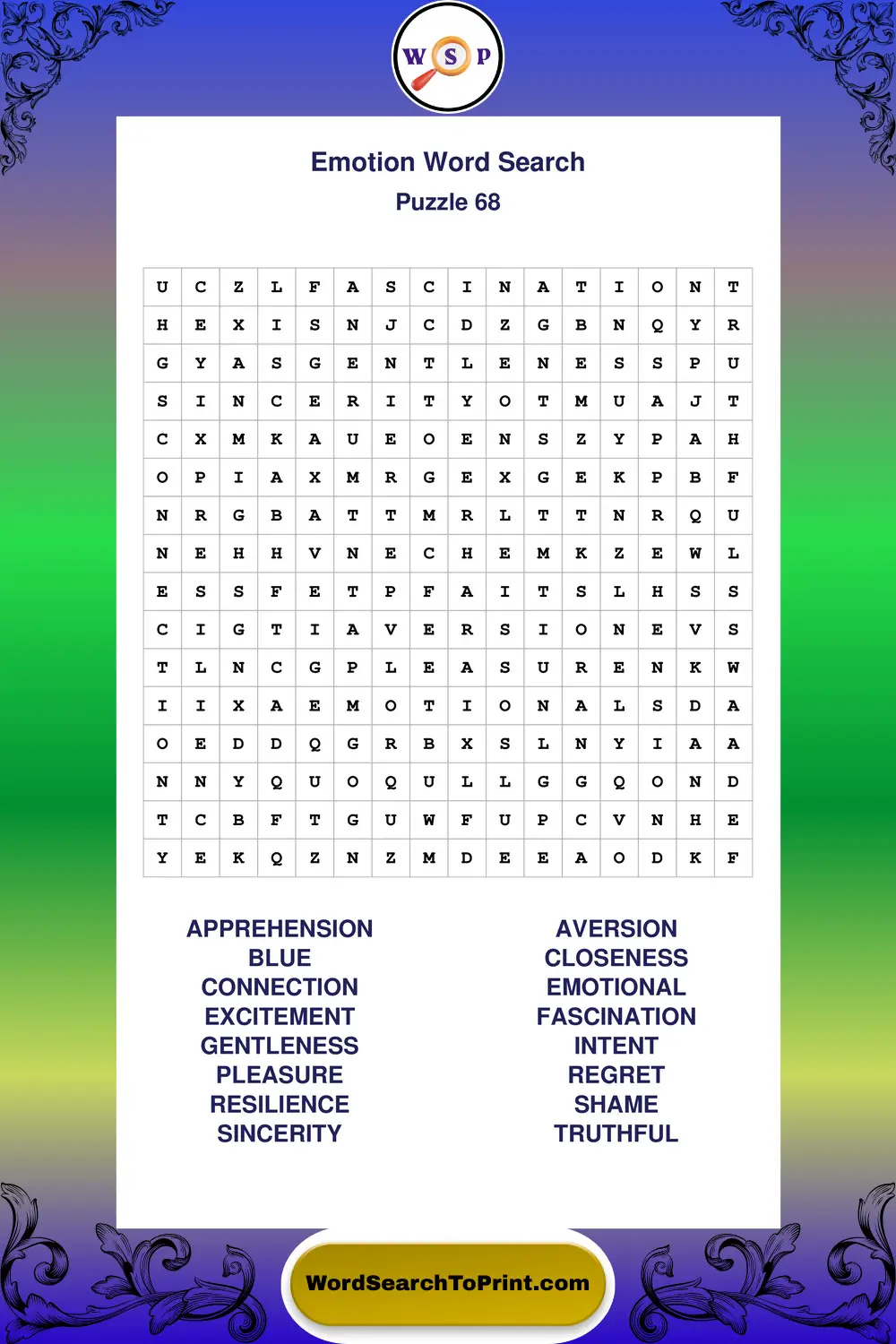 Emotion Word Search Puzzle 68