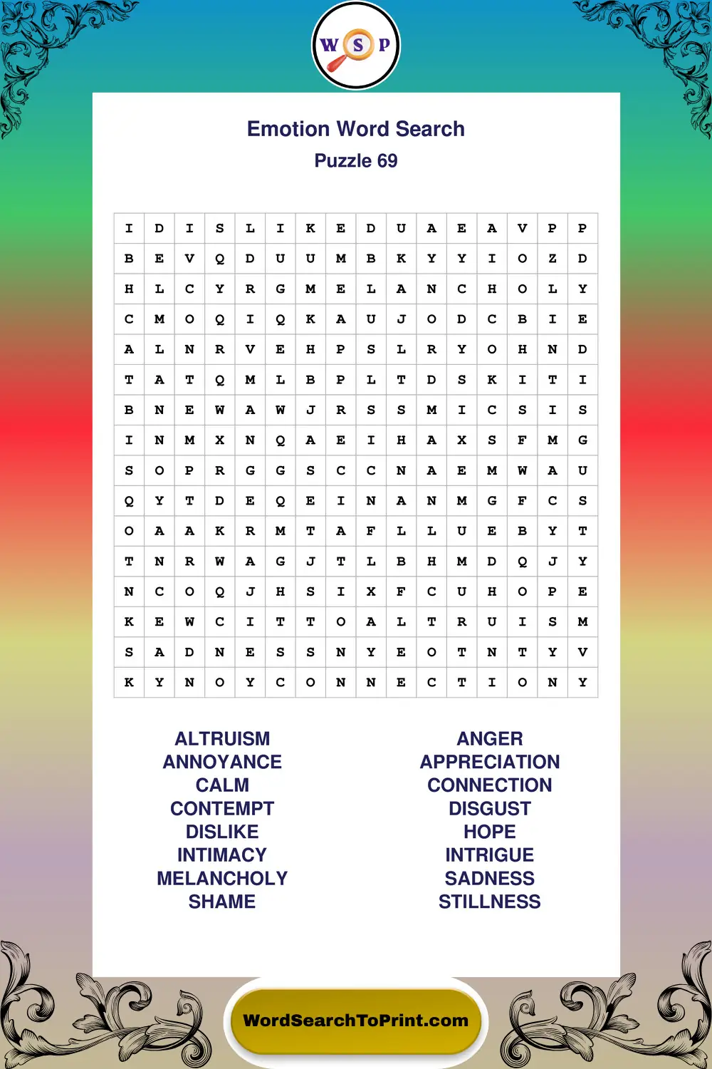 Emotion Word Search Puzzle 69