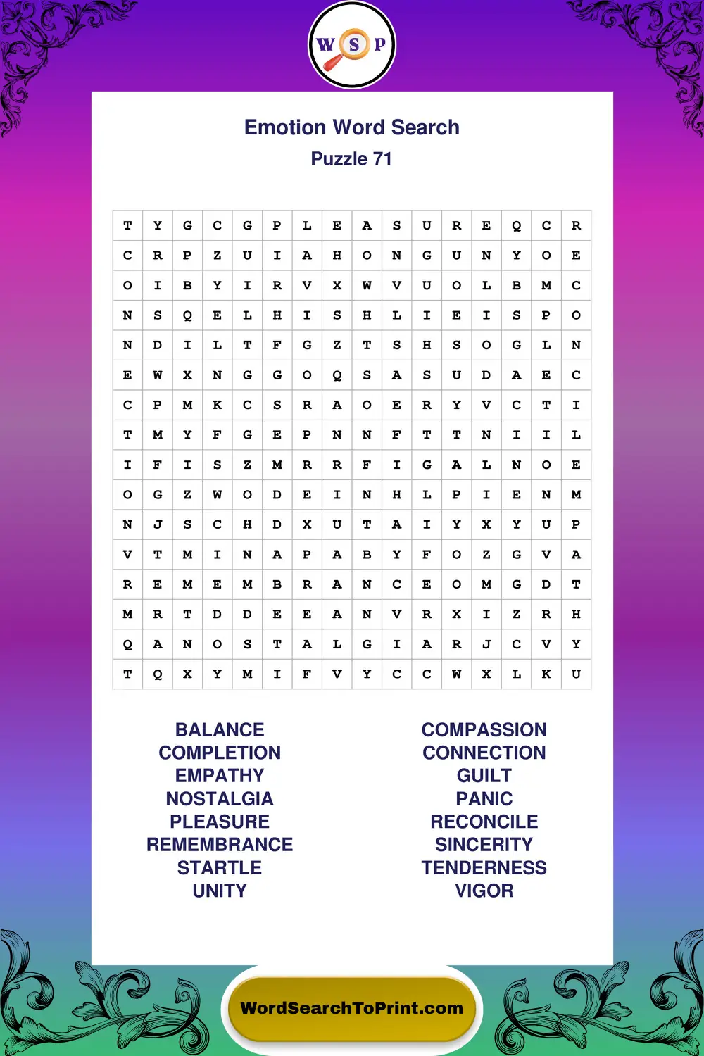 Emotion Word Search Puzzle 71