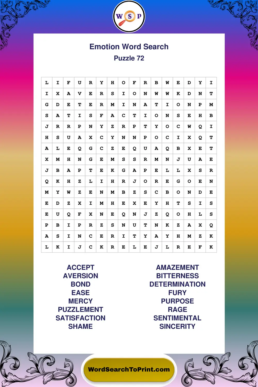 Emotion Word Search Puzzle 72