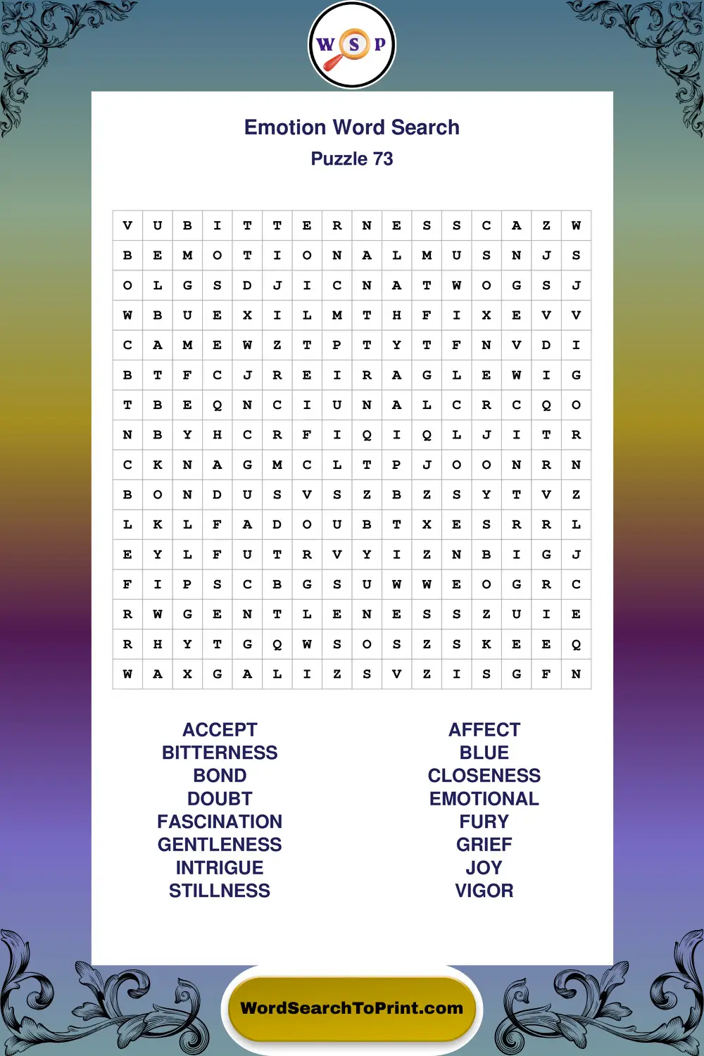 Emotion Word Search Puzzle 73