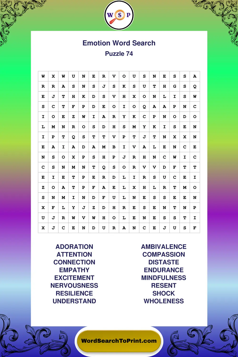 Emotion Word Search Puzzle 74
