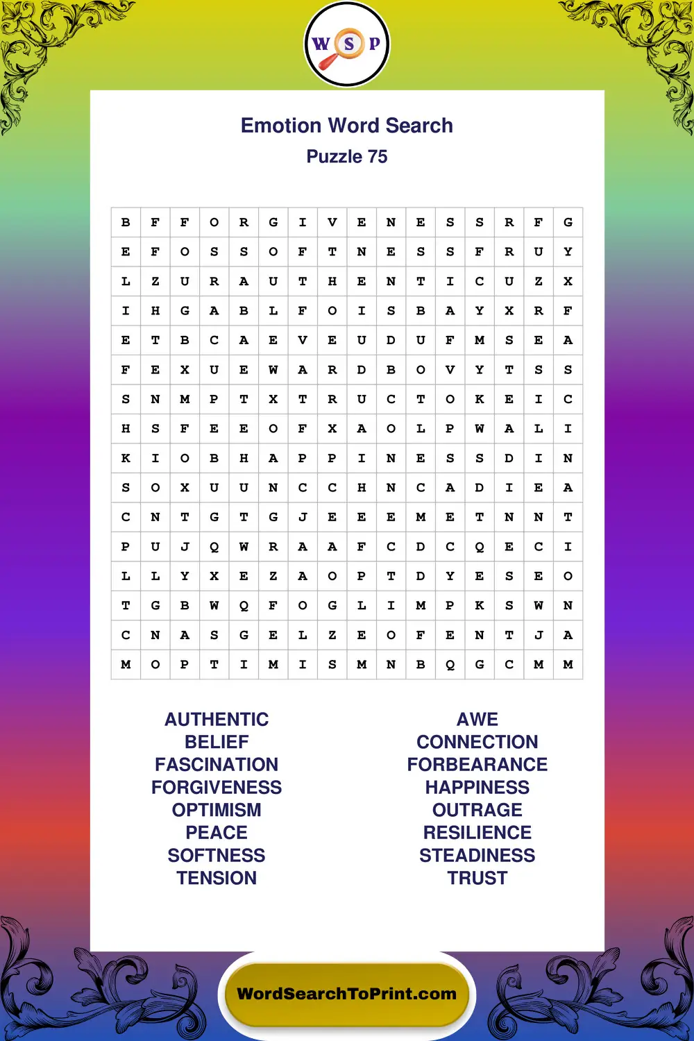 Emotion Word Search Puzzle 75
