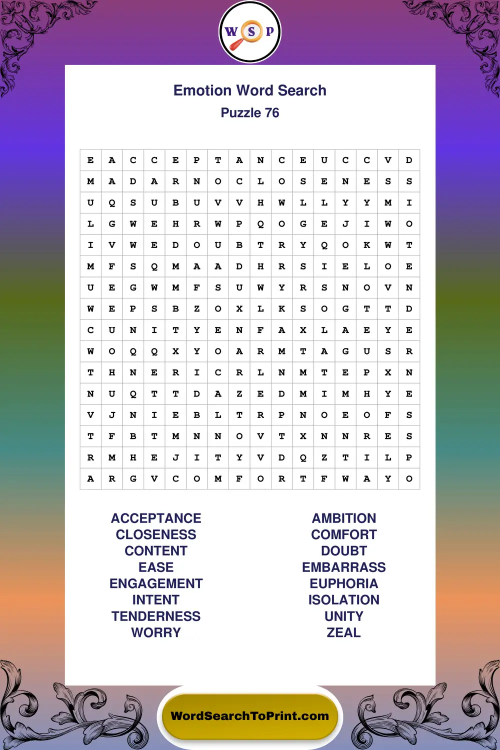 Emotion Word Search Puzzle 76