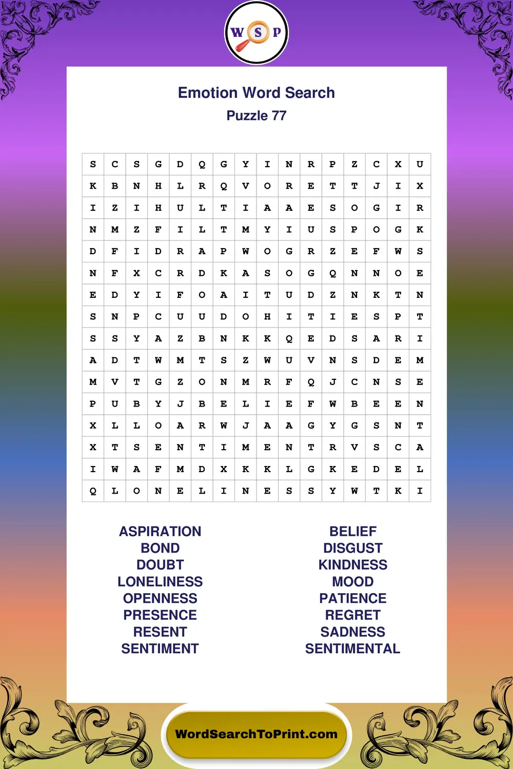 Emotion Word Search Puzzle 77