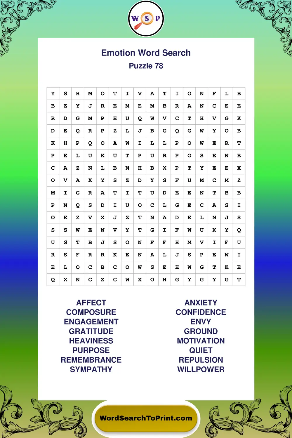 Emotion Word Search Puzzle 78